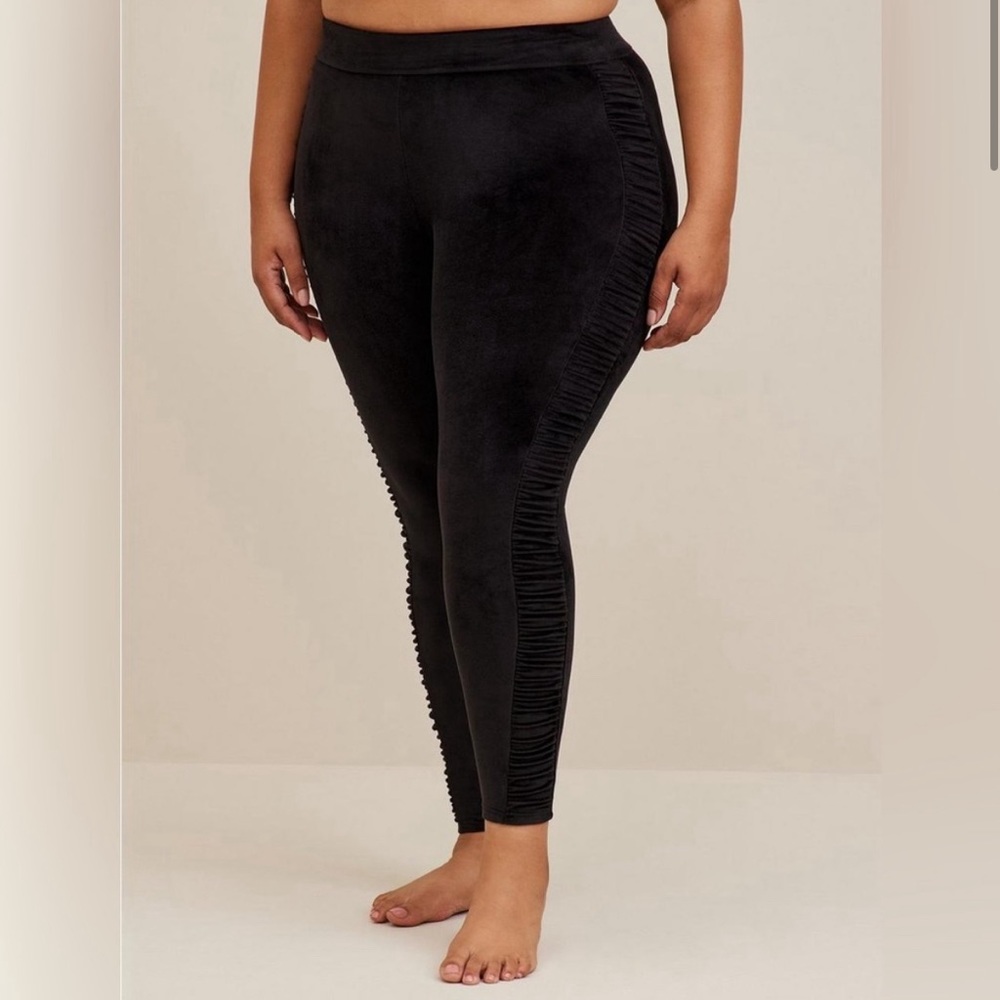 Torrid Black Ruched Side Velour Leggings